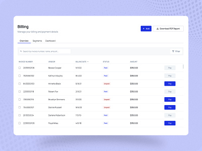 Billing Table Overview by JAHID ‌ on Dribbble