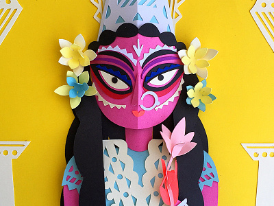 Lady holding A Flower color craft decoration flower lady mythology ornaments paper craft