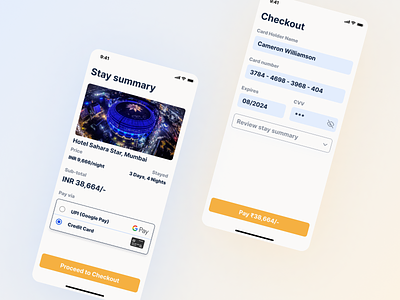 Daily UI 002 - Credit card checkout (Hotel booking mobile app) creditcardcheckout dailyui ecommercecheckout hotelbookingapp mobileapp mobileappdesign ui ux