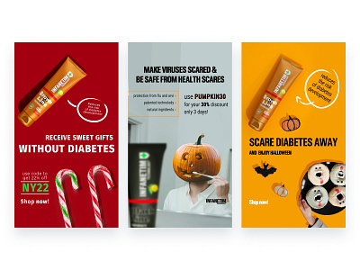 Social media ads for a toothpaste brand ad ads design facebook graphic design halloween pumpkin smm social media toothpaste