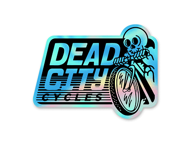Dead City Cycles Holo Rebound 90s badge bicycle bike hand drawn hand lettering illustration skull sticker