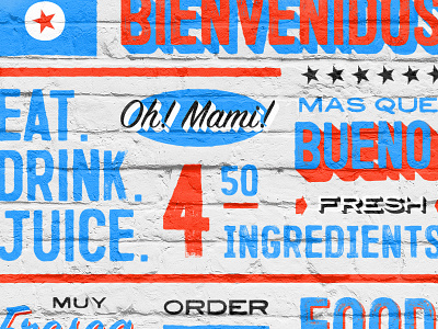 Oh! Mami! blue brush design lettering logo orange script sign texture type typography vintage