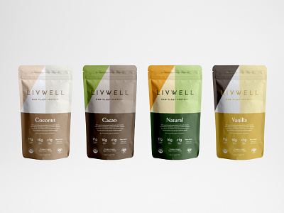 LivWell Packaging Design Concept bag branding colors geometric organic packaging pouch protein raw type