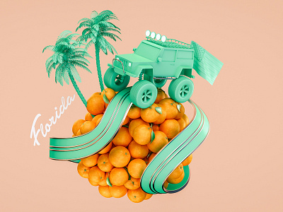 Florida 3d 3d render arnoldc4d cinema4d colors design florida green orange oranges poster travel
