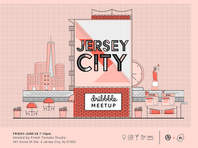 Jersey City Dribbble Meet up colors design illustration jersey city meet up mural networking nyc ping pong