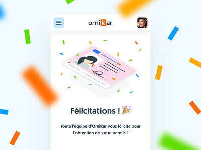 Congrats, Kitt : Ornikar Design System confetti design system illustration isometric isometry mobile modal navigation popin style guide ui kit