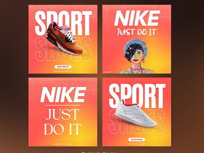 Nike Sport Shoes - Social Media Creatives aesthetic branding cool illustration design graphic design illustration instagram post logo nike nike shoes orange gradient social media post sport shoes
