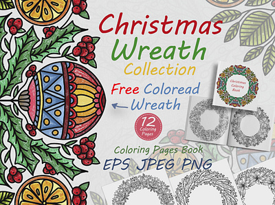 Christmas wreath for coloring book book christmas christmas wreath cololing book coloring design folk graphic design illustration logo