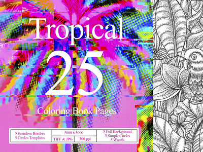 Tropical coloring book pages