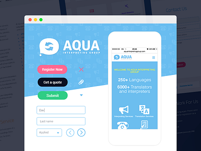 Aqua UI aqua clean interpreting language mobile responsive translators ui
