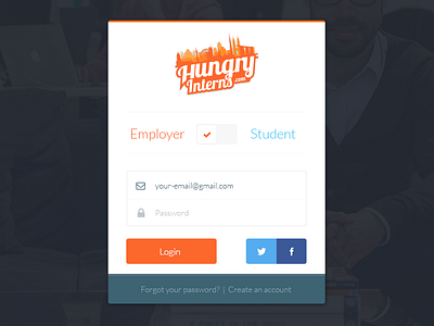 Hungry Interns Login design employer hungry interns internship login orange sign in students ui webapp website