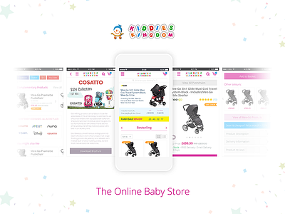 Kiddies Kingdom Mobile baby confetti design ecommerce kids mobile prams responsive shop store ui website