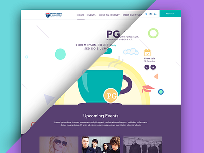 Landing page - Newcastle University - PG Cafe abstract cafe cards coffee events landing page postgraduate sketch ui university webdesgn