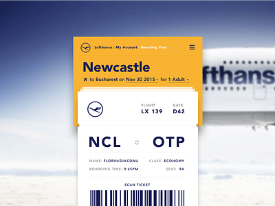 Day 024 - Boarding Pass airline app barcode boarding pass dailyui design flight gate lufthansa ticket travel ui