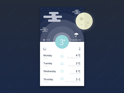 Day 037 - Weather app cold dailyui illustration moon night rain shit sketch ui weather