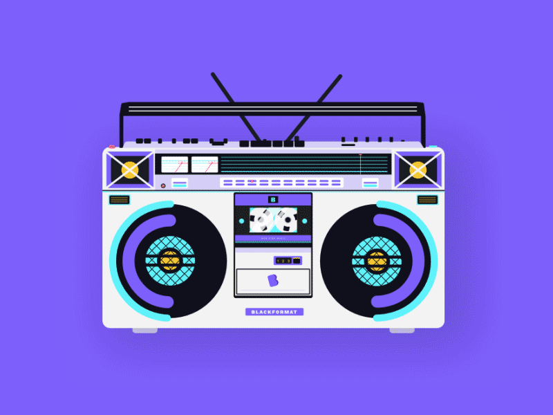 Boombox Blackformat 80s animation blackformat boobmox design flat illustration music sound