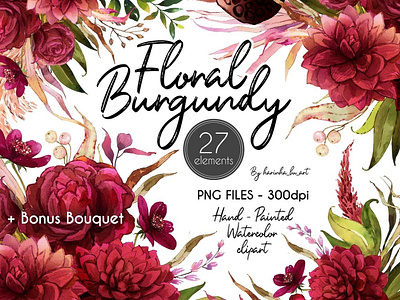 Burgundy Botanical Boho clipart set