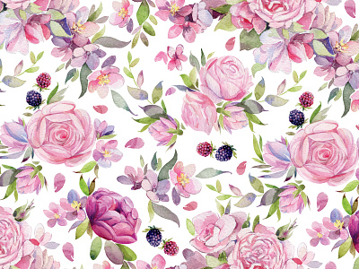Watercolor floral pattern. baby clothes baby pink commission fabric fabric pattern flowers flowers illustration pattern plant seamless spring surface design textile watercolor watercolor painting watercolor pattern