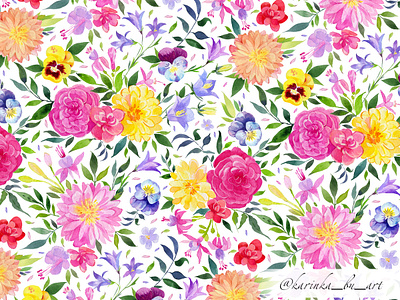 Watercolor flowers pattern. baby clothes baby shower babypink comission commission fabric fabric pattern flowers illustration pattern plant seamless plants seamless spring surface design textile unicorn watercolor watercolor painting watercolor pattern