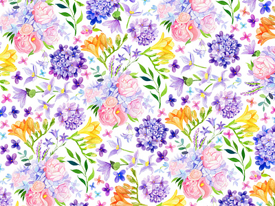 Spring flowers pattern baby clothes baby shower babypink comission commission fabric fabric pattern flowers illustration pattern plant seamless plants seamless spring surface design textile unicorn watercolor watercolor painting watercolor pattern