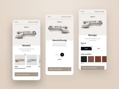 Couch Configurator app clean config configurator couch design furniture furniture app furniture store mobile mobile design mobile ui sofa ui ui ux