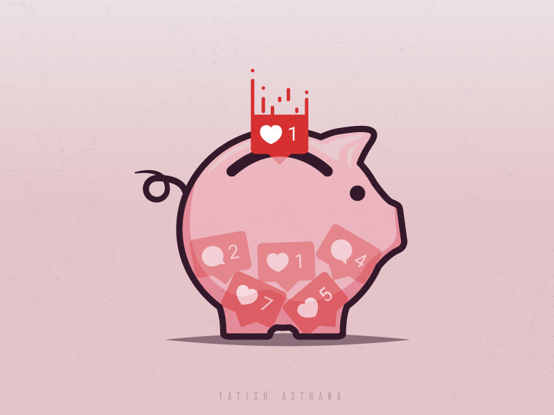 Insta Likes bank comments icon illustration instagram likes money pig piggy saving vector yatish-asthana