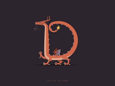 D ~ "Dragon" 36 days of type alphabet china d dragon flat illustration india type typography vector yatish asthana