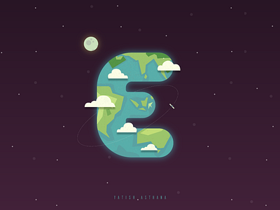 E ~ "Earth" 36 days of type alphabet e earth flat illustration india space type typography vector yatish asthana