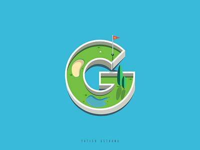 G ~ "Golf" ⛳ 36 days of type alphabet flat g game golf golfcourse illustration typography vector yatish asthana