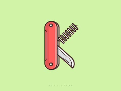 K ~ "Knife"🔪 36 days of type alphabet flat illustration j knife swiss tool typography vector yatish asthana