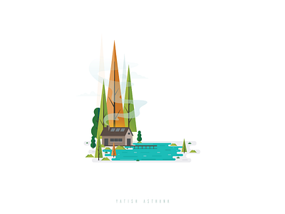 L ~ "Lakehouse" 36 days of type alphabet flat house illustration j lake nature typography vector yatish asthana