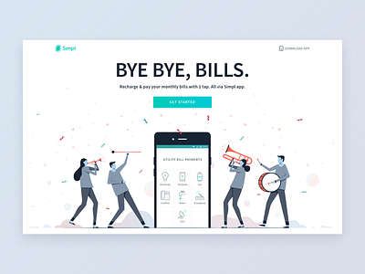 Bye Bye, Bills. app bill payment character design header illustration landing page simpl ui utility website