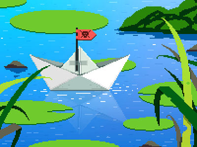 Pirate Ship 🏴‍☠️ 8 bit childhood game art illustration india lake paperboat pirate ship pixel art pixel dailies pond yatish asthana