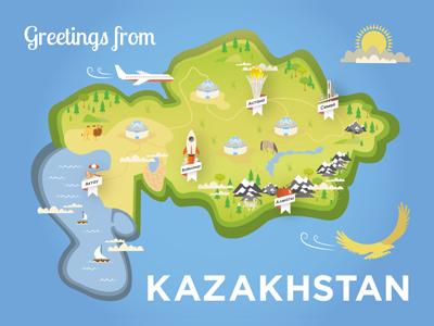 Greetings from Kazakhstan 2017 almaty astana country expo illustration kazakhstan map postcard shot
