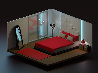 Room Design 3d 3ddesign 3droom bedroom black blender branding design graphic design illustration red