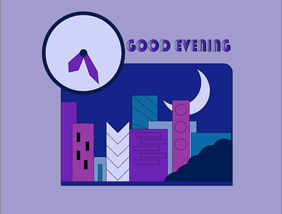 Good Evening 2ddesign clock design evening graphic design illustration illustrator logo ui ux vector