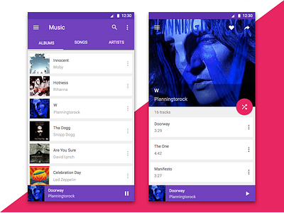 Material Music App albums android app clean fab flat material design music music player sketch ui