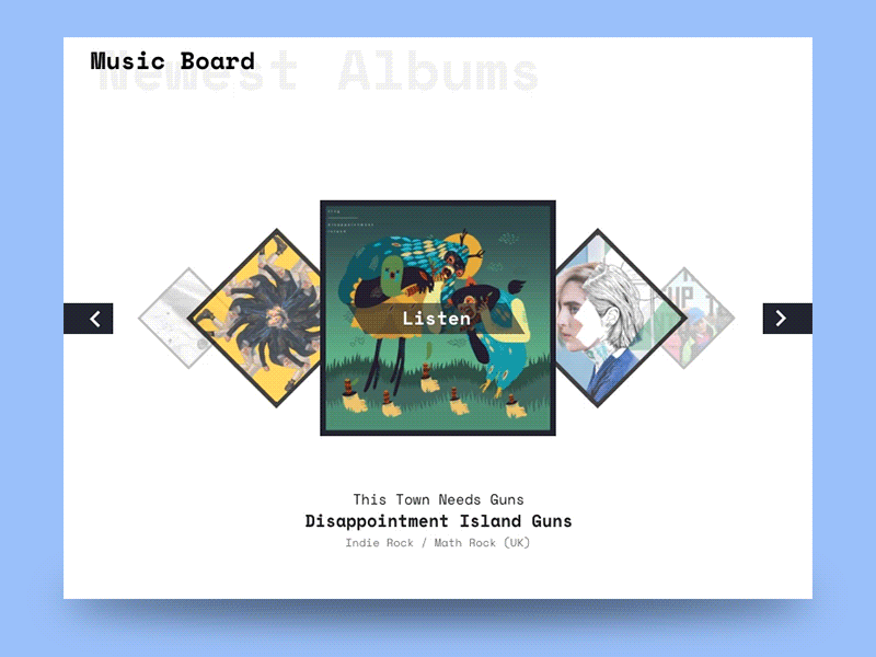 Music player animation albums black and white cards concept equalizer animation music player play playlist transitions ui ux web