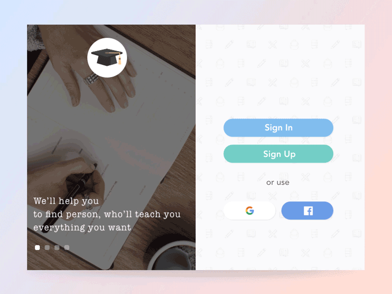 Sign up concept for Tutors app app confirmation email flat sign in sign up slider student teacher text fields ui ux web