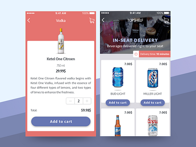 Alco Shot add to cart alcohol app buy delivery drinks ecommerce ios product card shop