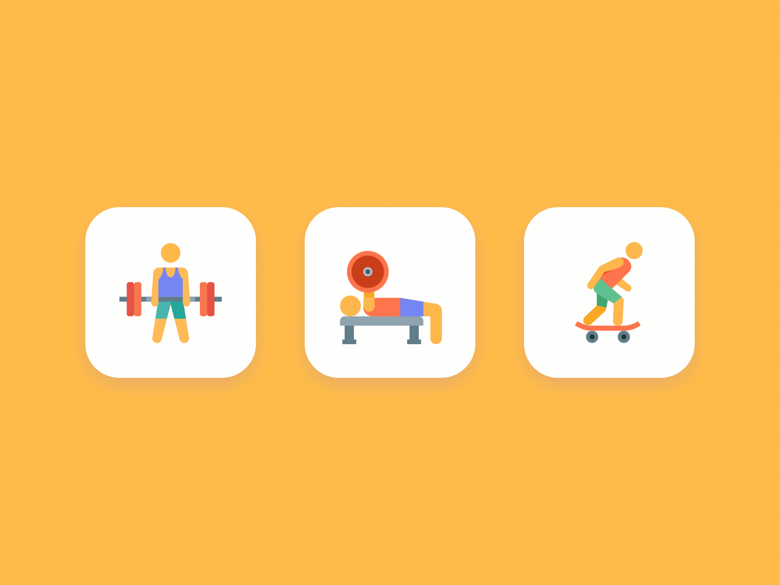 Healthy Body Icons animated animation bench press deadlift health healthy icon icons motion skate skateboard sport