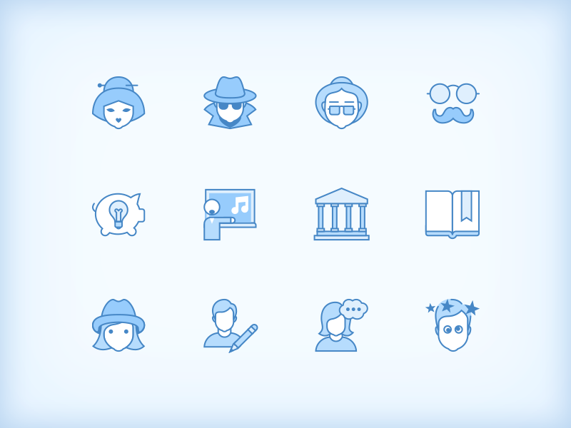 Fresh New Icons blue bluetone female gender icon icons male people set