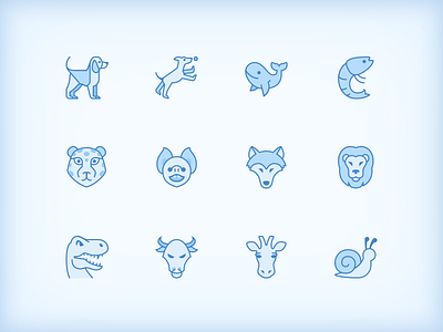 2000+ Icon Set - Blue UI Animals animals blue bluetone dinosaur dog icon icons lion set snail whale wolf