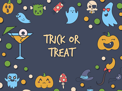 Trick or treat ghost halloween icon icons illustration pumpkin set trick or treat zombie