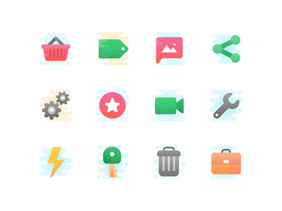 New icon set in progress cute icon iconography icons key settings share shopping tag trash vector video