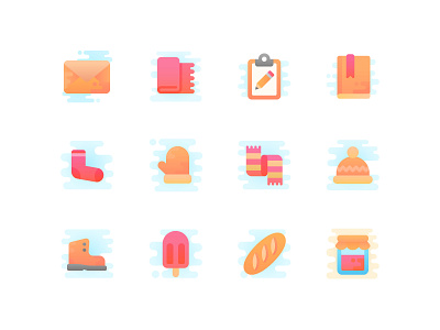 The Nice, the Warm and the Tasty book boots bread cute icon iconography icons jam letter mitten scarf vector
