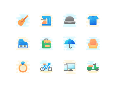 Free Cool Color Icon Set bike cute free freebie guitar hat icon iconography icons piano set vector