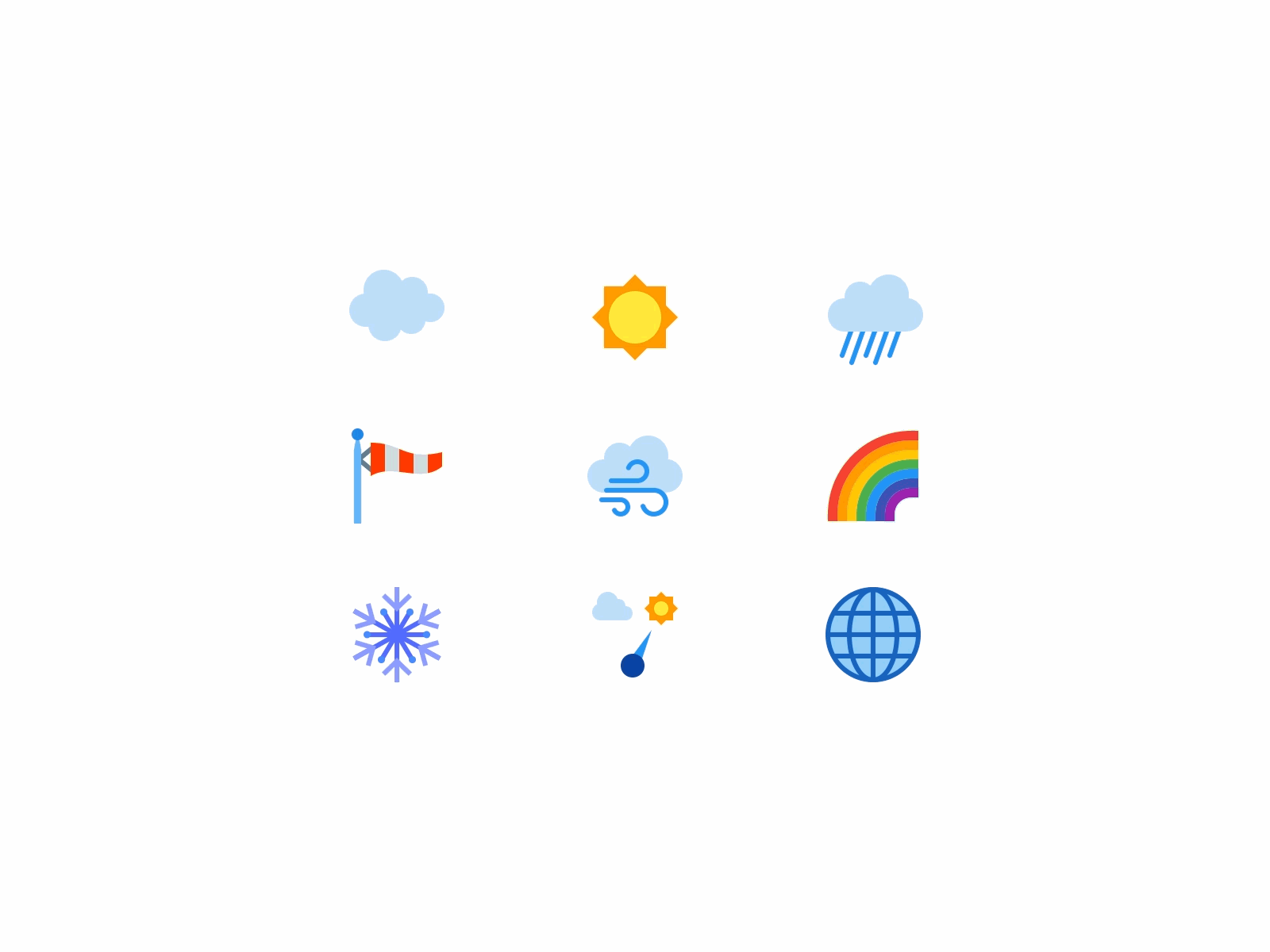 Animated Weather Icons in Color animated animation icon icons mograph motion rain rainbow snowflake storm sun weather