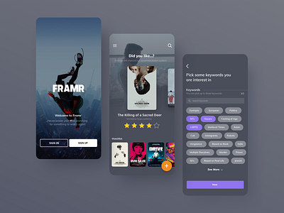 Movie Recommendations App Concept app cinema filters movie app movie card recommendations sign in ui ux design welcome