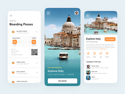 Trp management - Mobile Application. app application boarding pass booking branding card clean design experience graphic design illustration italy landingpage location travel trip ui